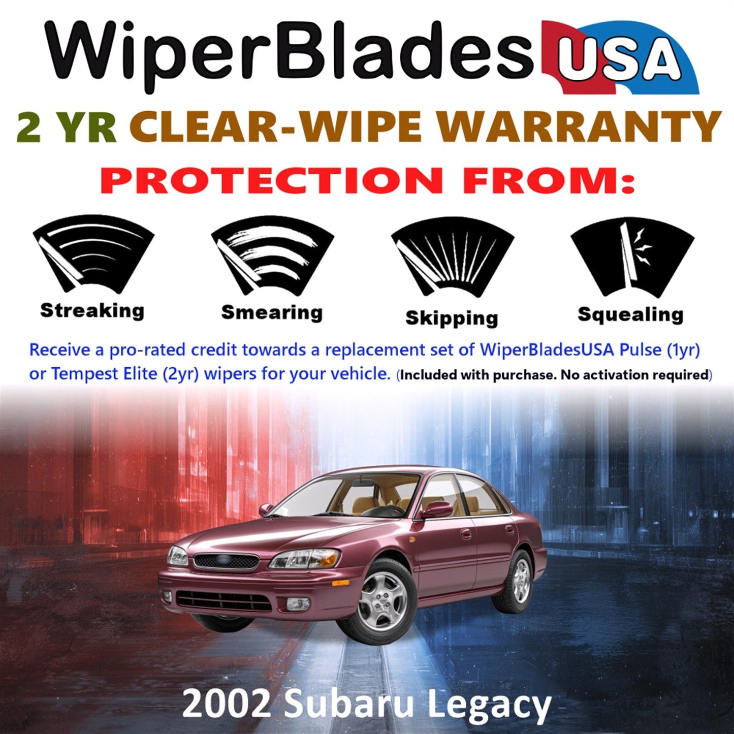 2002 Subaru Legacy Wiper Blades w/2yr Wear Warranty (Set of 3) w/Rear Wipers